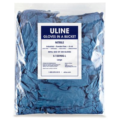  Uline – Sac de recharge pour seau de gants en nitrile industriels bleus – 6 mil