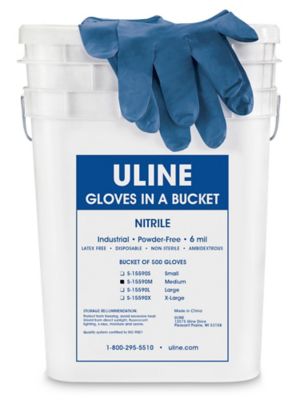 Uline Blue Industrial Nitrile Gloves in a Bucket - 6 Mil, Medium S-15590M