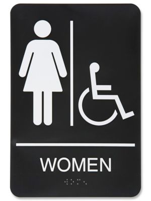 Plastic Accessible Restroom Sign - "Women", Black S-15598BL