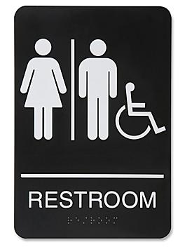 Plastic Accessible Restroom Sign - Unisex, Black S-15599BL