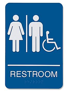 Plastic Accessible Restroom Sign - Unisex, Blue S-15599BLU