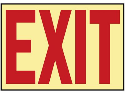 Glow-In-the-Dark Sign - "Exit", Adhesive-Backed S-15600