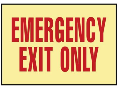 Glow-In-the-Dark Sign - "Emergency Exit Only", Adhesive-Backed S-15602