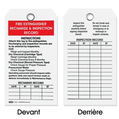 S-15616 – Étiquettes d'extincteur – Recharge et inspection