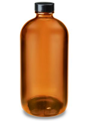 Amber Boston Round Glass Bottles - 16 oz S-15651 - Uline