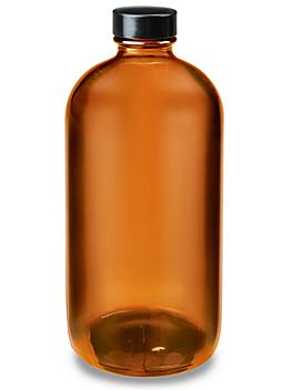 Amber Boston Round Glass Bottles - 16 oz S-15651