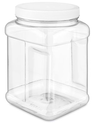 Clear PET Square Gripped Wide Mouth Jars w/ White PE Lined Caps