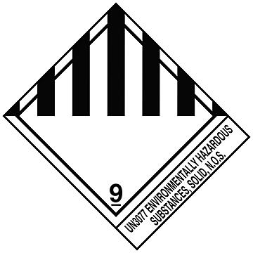 D.O.T. Labels - "Environmentally Hazardous Substance, Solid, N.O.S. UN 3077", 4 x 4 3/4"