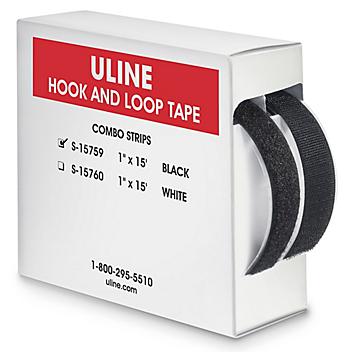 Uline Hook and Loop Combo Strips Pack - 1" x 15', Black S-15759