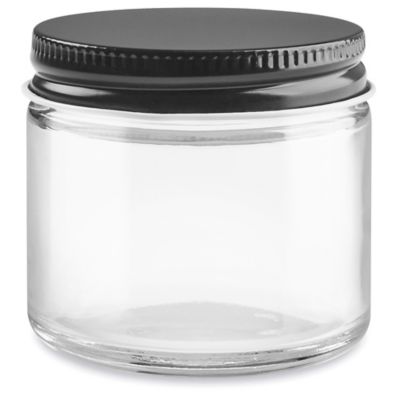 Clear Straight-Sided Glass Jars - 12 oz, Black Metal Cap - ULINE - Case of 12 - S-22916M-BL