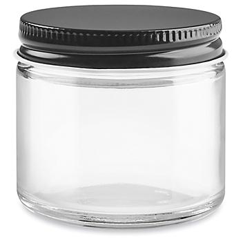 Straight-Sided Glass Jars - 2 oz, Black Metal Lid S-15846M-BL