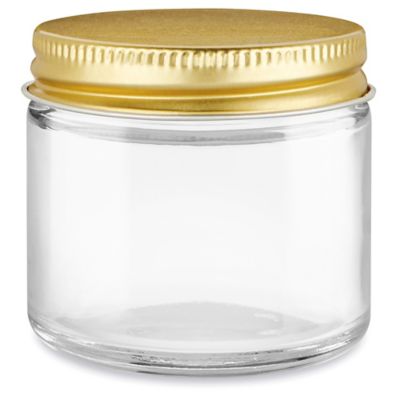 Clear Straight-Sided Glass Jars - 2 oz, Gold Metal Cap S-15846M-GLD