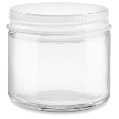 Clear Straight-Sided Glass Jars - 2 oz, White Metal Cap S-15846M-W