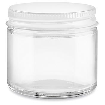 Straight-Sided Glass Jars - 2 oz, White Metal Lid S-15846M-W