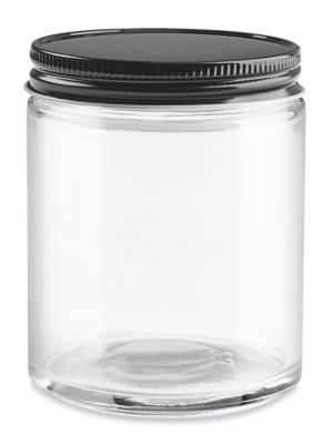 Clear Straight-Sided Glass Jars - 6 oz, Black Metal Cap