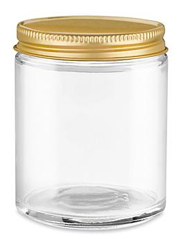 Clear Straight-Sided Glass Jars - 6 oz, Gold Metal Lid S-15847M-GLD