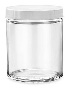 Straight-Sided Glass Jars - 6 oz, White Plastic Lid S-15847P-W