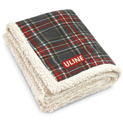 Lamb's Wool Throw - Gray-Red Plaid S-15965GRPL - Uline