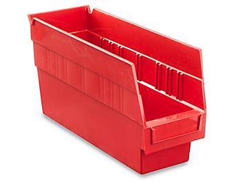 Plastic Shelf Bins - 4 x 12 x 6", Red S-16275R