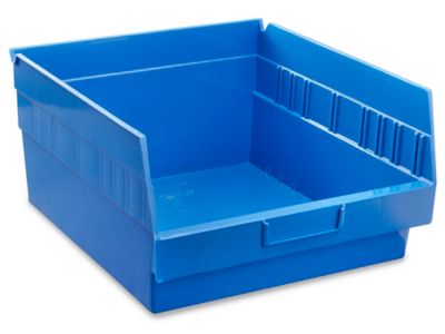 Space Solutions Bin Storage Cabinet with 16 plastic tote bins, Mobile, 36 x  30 x 18, Platinum/Blue Tool Boxes & Organizers 