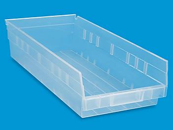 Clear Plastic Shelf Bins - 8 1/2 x 18 x 4" S-16297