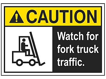 "Watch For Fork Truck Traffic" Sign - Vinyl, Adhesive-Backed S-16452V