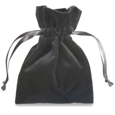 ▷ LARGE Velvet Black Pouch with Drawstrings