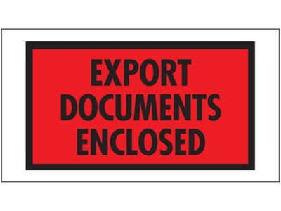 Packing List Envelopes - "Export Documents Enclosed", Red, 5 1/2 x 10" S-1683