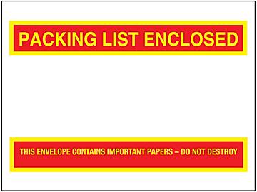 "Packing List Enclosed" Banner Envelopes - Red/Yellow, 4 1/2 x 6"