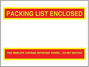 "Packing List Enclosed" Banner Envelopes - Red/Yellow, 4 1/2 x 6" S-1685