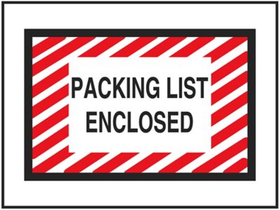 "Packing List Enclosed" Full-Face Envelopes - Red/White Diagonal Lines, 4 1/2 x 6"