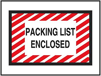 "Packing List Enclosed" Full-Face Envelopes - Red/White Diagonal Lines, 4 1/2 x 6" S-1687
