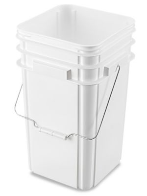 5 Gallon Square Plastic Buckets (White) w/ Wire Bale Handle & Grip