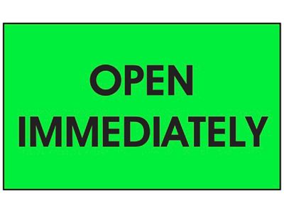 Étiquettes adhésives – « Open Immediately », 3 x 5 po