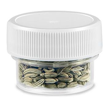 Clear Round Wide-Mouth Plastic Jars - 1/4 oz, White Cap S-17032