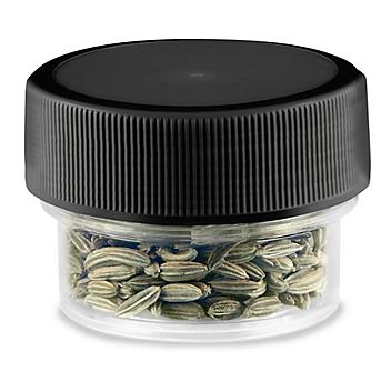 Clear Round Wide-Mouth Plastic Jars Bulk Pack - 1/4 oz, Black Cap S-17032B-BL