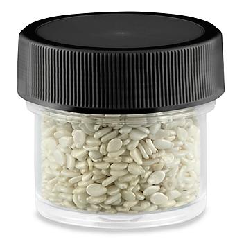 Clear Round Wide-Mouth Plastic Jars Bulk Pack - 1/2 oz, Black Cap S-17033B-BL