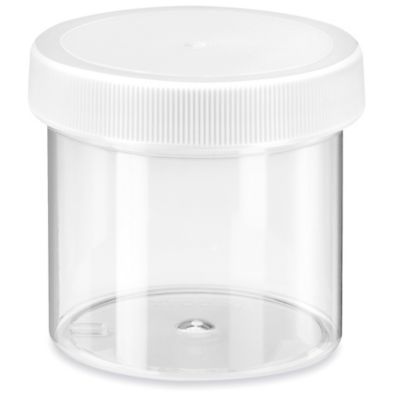 Clear Round Wide-Mouth Plastic Jars - 3 oz, White Cap S-17034 - Uline