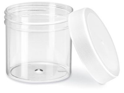 Clear Round Wide-Mouth Plastic Jars - 3 oz, White Cap S-17034 - Uline