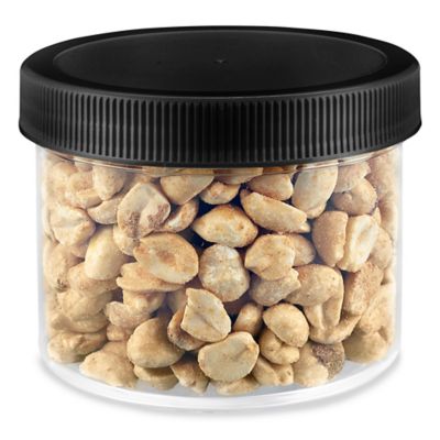 Clear Round Wide-Mouth Plastic Jars Bulk Pack - 10 oz, Black Cap S-17035B-BL