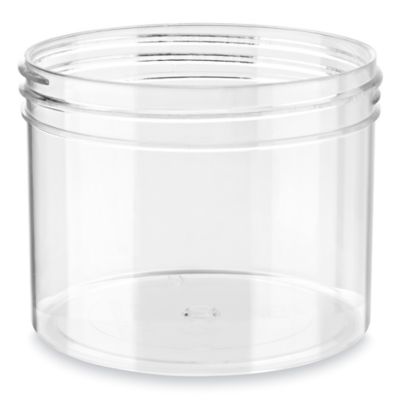 Clear Round Wide-Mouth Plastic Jars - 10 oz, White Cap - ULINE - Case of 48 - S-17035