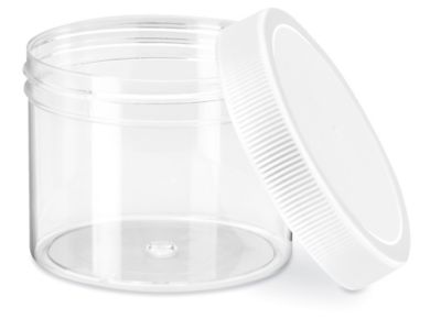 Clear Round Wide-Mouth Plastic Jars - 3 oz, White Cap S-17034 - Uline