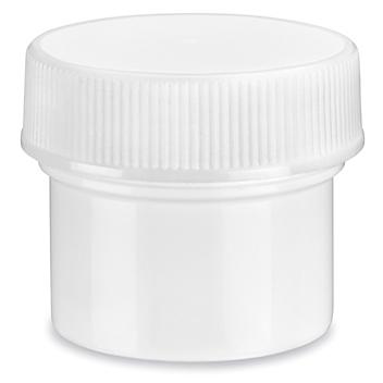 White Round Wide-Mouth Plastic Jars - 1/2 oz, White Cap S-17037