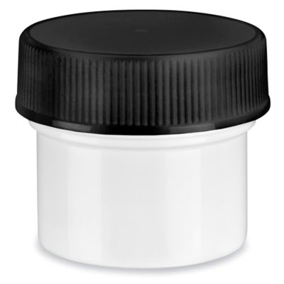 White Round Wide-Mouth Plastic Jars Bulk Pack - 1/2 oz, Black Cap S-17037B-BL