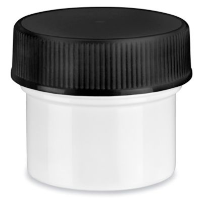 White Round Wide-Mouth Plastic Jars Bulk Pack - 10 oz, Black Cap  S-17039B-BL - Uline