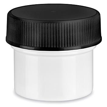 White Round Wide-Mouth Plastic Jars Bulk Pack - 1/2 oz, Black Cap S-17037B-BL