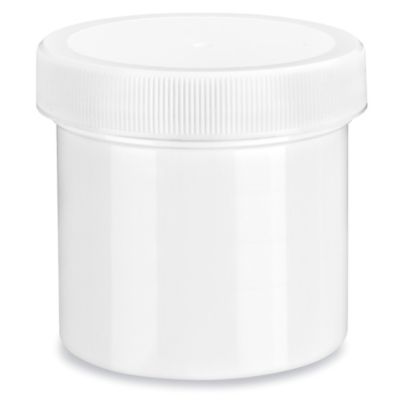 White Round Wide-Mouth Plastic Jars - 3 oz, White Cap S-17038 - Uline