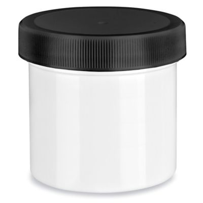 White Round Wide-Mouth Plastic Jars - 3 oz, White Cap S-17038 - Uline