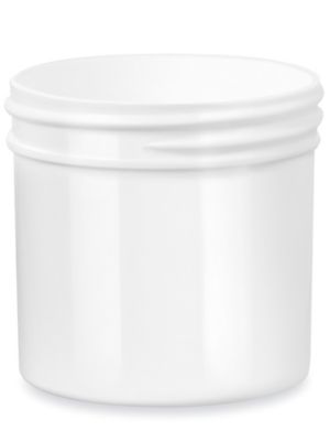 White Round Wide-Mouth Plastic Jars - 3 oz, White Cap S-17038 - Uline