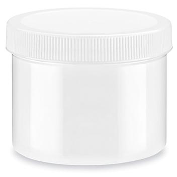 White Round Wide-Mouth Plastic Jars - 10 oz, White Cap S-17039